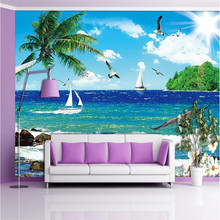 beibehang wall paper Luxury Quality H Seagull sea island blue sky palm sailboat 3d large wallpaper wall mural papel de parede 2024 - buy cheap