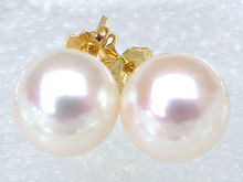 Extremely luxurious 7.8mm AAA+++ round white akoya pearl earring 14k yellow gold 2024 - buy cheap