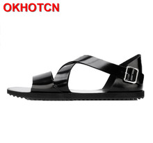 Leather Sandals Men 2019 New Summer Mens Roman Sandals Non-Slip Beach Shoes Open Toe Gladiator Sandals Buckle Style Casual Shoes 2024 - buy cheap