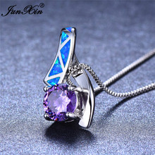 Cute Female Small Purple Round Pendants Necklaces Boho Blue White Fire Opal Necklace Fashion silver color Wedding Jewelry 2024 - buy cheap