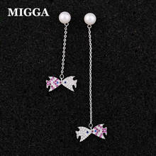 MIGGA New Design Pink Crystal Kissing Fish Stud Earrings White Gold Color Zircon Long Earrings for Women 2024 - buy cheap