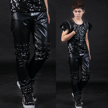 Free Shipping Men's Fashion New Danny Costumes Fashion Punk Rivet Trousers Ds Costume / 27-40 2024 - buy cheap