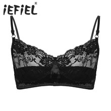 New Arrival Sexy Gay Mens Adjustable Spaghetti Straps Floral Lace Satin Lingerie Wire-free No Pad Bra Top Breathable Bralette 2024 - buy cheap