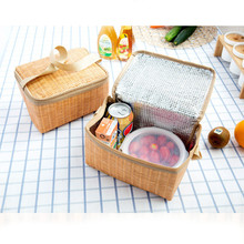 Portable Insulated Thermal Cooler Lunch Box for Kids Canvas Imitation Rattan Lunchbox Bag Food Container Bento Box for Picnic 2024 - buy cheap