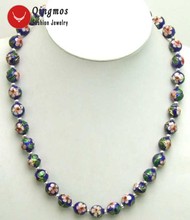 Qingmos-collar de estilo Cloisonne azul para mujer, Gargantilla redonda de 12mm, flor blanca y Cloisonne, Newelry-5381 fina de 20 pulgadas 2024 - compra barato
