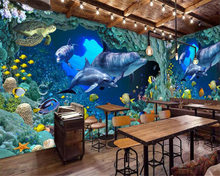 Beibehang Personalizado Papel De Parede Azul Underwater World Dolphin Theme Restaurant Bar Fundo Sala de estar Quarto Mural 3d papel de parede 2024 - compre barato
