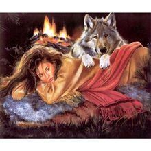 Wolf Dan Girl-pintura de diamantes para labores de bricolaje, bordado de diamantes cuadrados, punto de cruz, decoración de Navidad para el hogar 2024 - compra barato