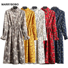 2020 Autumn Winter Fashion Women Floral Corduroy Dress Casual Female Flare Sleeve Retro Dresses Elegant Lady Midi Party Dress 2024 - buy cheap