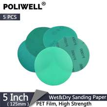 POLIWELL 5PCS 125mm Green PET Film Sanding Disc Grit 60 to 2000 Waterproof Anti-Clogging Sandpaper Hook & Loop Abrasive Tools 2024 - buy cheap