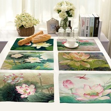 Chinese Painting Lotus Mandala Life 4 pieces Set Kitchen Table Mats Cotton Linen Table Napkin Pattern Decorative Placemats 2024 - buy cheap