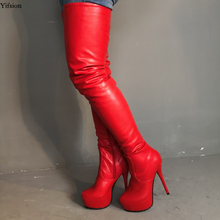Olomm-Botas altas hasta el muslo con plataforma para mujer, zapatos de tacón alto sexys de aguja, punta redonda, 9 colores, talla grande de EE. UU. 5-15 2024 - compra barato