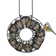 Alimentador de aves a prueba de viento y lluvia, soporte de bola de grasa, corona redonda negra, estilo colgante de Metal, alimentador de aves al aire libre con anillo de comida grande 2024 - compra barato