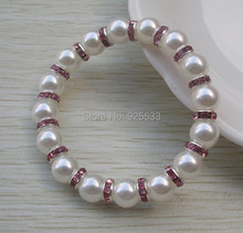 Free Shipping Fashion Jewelry Stretch 10MM Round White Pearl Pink Crystal Rhinestone Bracelet 2024 - buy cheap