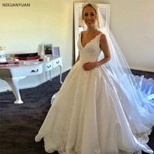 Свадебные платья принцессы с v-образным вырезом без рукавов на заказ; свадебное платье с аппликацией из бисера; Vestidos De Noiva Royal Train 2024 - купить недорого