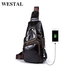 Westal mensageiro bolsa de ombro masculino de couro genuíno sling saco de bolso masculino sacos de peito alça única preto crossbody sacos masculinos 8123 2024 - compre barato