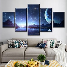 Imagem da arte da parede anime decoração casa sala de estar lona original céu estrelado impressão pintura 5 painel crianças paisagem cartaz 2024 - compre barato