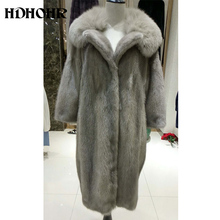 HDHOHR-chaquetas de piel sintética para mujer, abrigos largos de visón con cuello de zorro, de piel de zorro, a la moda, Piel de visón Natural, 2021 2024 - compra barato