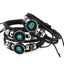 12 Constellation Luminous Bracelet Multilayer Vintage Leather Charm Rope Wrap Bracelets Men Women Unisex Bangle Accessories Gift 2024 - купить недорого