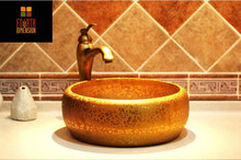 Lavabo de cerámica redondo dorado para baño, aseo artístico 2024 - compra barato
