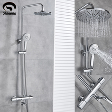 Shinesia-Juego de grifo de ducha termostático cromado, montaje en pared, grifo de ducha de lluvia con ducha de mano, mezclador de agua fría y caliente 2024 - compra barato