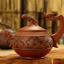 100% auténtico Yixing teapot (tallada a mano dragón montón) antiguo tetera de kungfú Capacidad 260 ml 2024 - compra barato