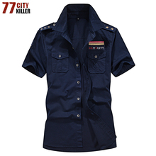 77 camisa tática militar masculina de algodão, camisa social para homens casual e de manga curta de algodão com manga curta 2024 - compre barato