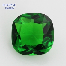 Green Color Cushion Cut Shape Princess Cut Loose Glass Beads Synthetic Gems For Jewelry Size 3x3~12x12mm 2024 - buy cheap