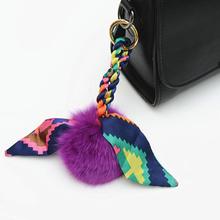 Fashion 9cm Fluffy REAL FOX Fur Ball Keychain Ribbon Bow Fur Pompom Key Chain Pompon Keyring Charm Women Bag Pendant 2024 - buy cheap