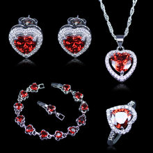 New Arrival Heart Red Created Garnet White Zircon Silver Color Jewelry Sets For Women Bracelets Pendant Earrings Rings 2024 - buy cheap