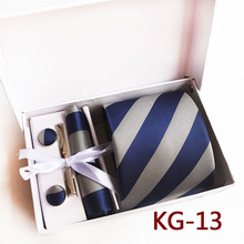 8cm diseñador hombres Formal set de corbatas clásico gris con azul de rayas corbata pañuelo gemelos juegos de clips en caja de regalo 2024 - compra barato