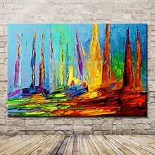 Mintura Art Hand Painted Palette Knife Boat Oil Painting For Living Room Home Decoration Wall Art Picture Canvas Paintings 2024 - buy cheap