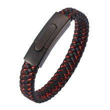 Casual Men Jewelry Black Leather Rope Red Nylon Rope Mixed Braided Male Bracelet Stainless Steel Clasp Man Bracelete Gift SP0047 2024 - buy cheap