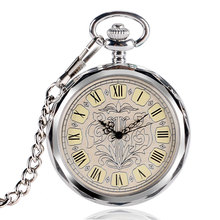 Классические карманные часы с открытым лицом винтажные серебряные механические часы с ручным заводом Relogio De Bolso с цепочкой для мужчин и женщин ожерелье 2024 - купить недорого