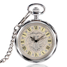 Reloj clásico De bolsillo con esfera abierta para hombre y mujer, pulsera mecánica De cuerda De mano con cadena, De plata, Vintage 2024 - compra barato