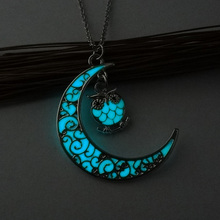 2020 Glow In The Dark Hot Moon Owl  Necklace 2 Colors Luminous Pendant Necklace Long Chain For Women  Gifts Fashion Jewelry 2024 - buy cheap