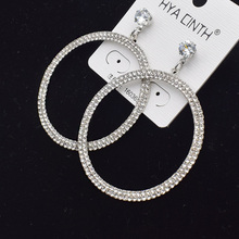 Newest Round Dangle Drop Earrings For Women Fashion Jewelry Metal Inlay Rhinestone Punk Statement Earrings 2018 Length 4.5cm 2024 - buy cheap