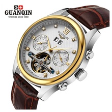 Tourbillon GUANQIN-Reloj de pulsera para hombre, de marca famosa, de lujo, relojes mecánicos, resistente al agua, Cuero militar de moda 2024 - compra barato