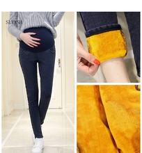 2018Hot Warm Thick Pregnancy Denim Pants Winter Fleece Maternity Jeans for Pregnant Women Plus Velvet Maternity Clothing SIZE3XL 2024 - buy cheap