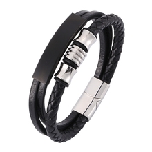 Novo multicamadas trançado couro wrap pulseira masculino vintage jóias s. aço fecho magnético na moda homem bracalete acessórios sp0372 2024 - compre barato