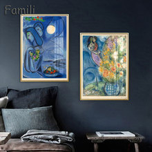 Pintura abstrata feminina estilo nórdico, poster e impressões, tela moderna, arte para parede, azul, menina, imagem de parede, decoração da casa e quarto 2024 - compre barato