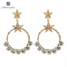 Amaiylis-pendientes de Metal con forma de estrella para mujer, aretes colgantes de círculo redondo y hueco, estilo barroco, Vintage, flor 2024 - compra barato