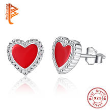 Cute Small Red Enamel Heart Earrings Genuine 925 Sterling Silver Love Stud Earrings For Women Girls Fashion Jewelry Party Gift 2024 - buy cheap