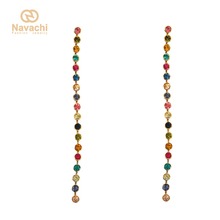 Navachi Shaky Chain Free Shipping Yellow GP Colorful Rhinestone Crystal Ear Stud Earrings SMT2624 2024 - buy cheap