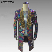Men Reflector Sequins Long Blazers Coat Fashion Slim Outerwear Nightclub Male Singer Rock Costume Bar Party Compere Show Costume 2024 - buy cheap