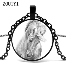 2019/Новое ГОРЯЧЕЕ черное и белое ожерелье с изображением лошади тотема из вогнутого стекла, модное Подарочное ожерелье. Оптовая продажа 2024 - купить недорого