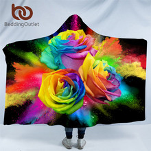 BeddingOutlet Colorful Roses Hooded Blanket for Woman 3D Printed Floral Sherpa Fleece Wearable Kids Throw Blanket Microfiber 2024 - buy cheap