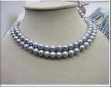 Collar de perla tahitiana gris, 8-9MM, 17-18 pulgadas, oro blanco 14k, 2 filas, nuevo 2024 - compra barato
