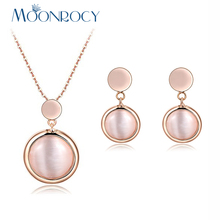 Moonrocy colar rosa ouro opala e brinco joias conjunto para mulheres meninas presente joias atacado cristal 2024 - compre barato