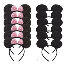 12 шт. аксессуары для волос, розовый бант с блестками и ушками мышки, повязка на голову для дня рождения, вечеринки, Хэллоуина, костюм с орнаментом (6 блесток, Pink6, черный) 2024 - купить недорого