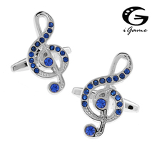 French   Quality Copper Material Blue Crystal Music Note Style   Cuff Links 2024 - buy cheap